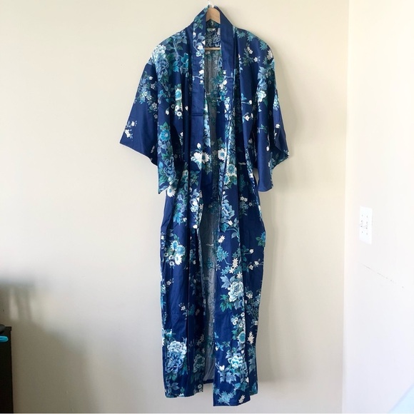 Smithsonian Institute Blue Floral Kimono Size Medium Made in Japan - Picture 3 of 9